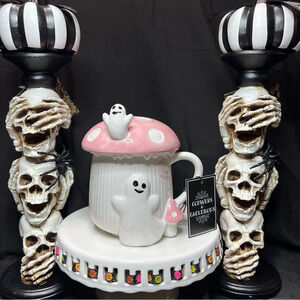 Cobwebs & Cauldrons Halloween Pink Polka Dot Mushroom Ghost Home Coffee Mug